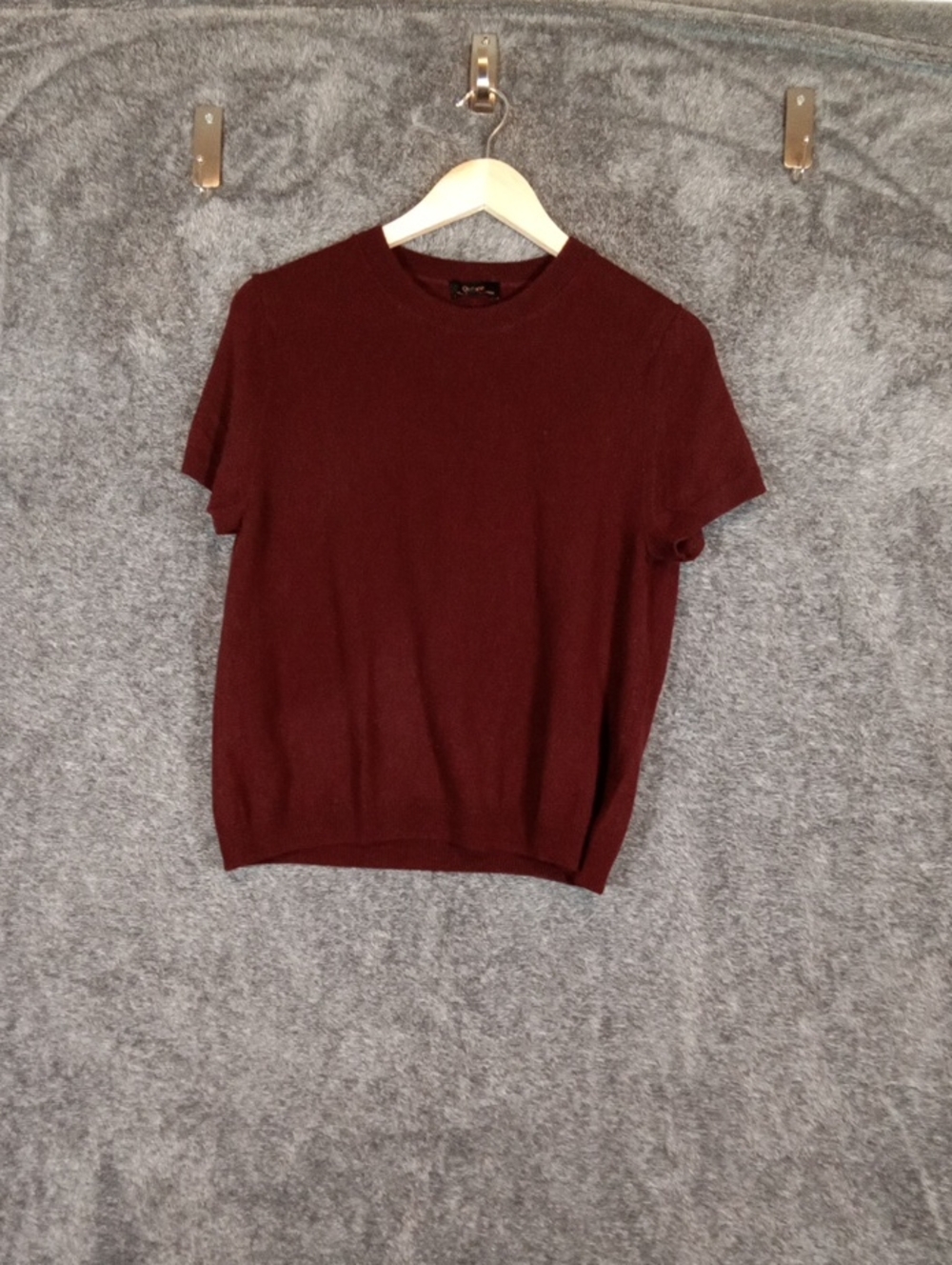 Quince Mongolian Cashmere Short Sleeve Burgundy Quiet Luxy Minimalist Sz LARGE View 2